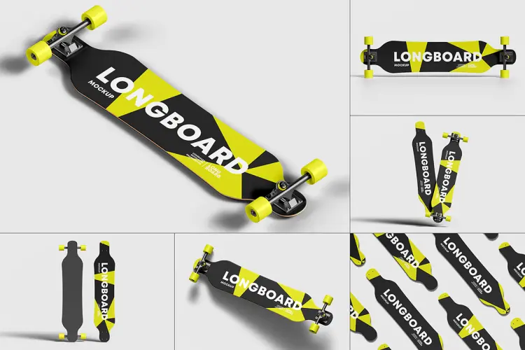 Longboard Mockup  6款专业长板街头运动滑板印花图案涂装设计ps样机素材展示效果图
