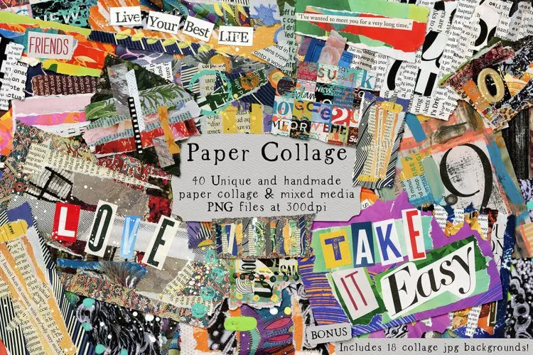 Paper Collage Png’s and Backgrounds 潮流复古抽象艺术做旧撕纸剪报拼贴背景底纹webp免抠图片设计素材