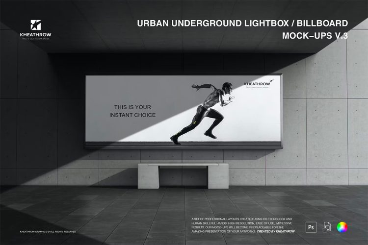 Urban Underground Lightbox Billboard Mock-Ups 3  6款地铁站横幅灯箱海报广告牌设计作品贴图ps样机素材展示效果