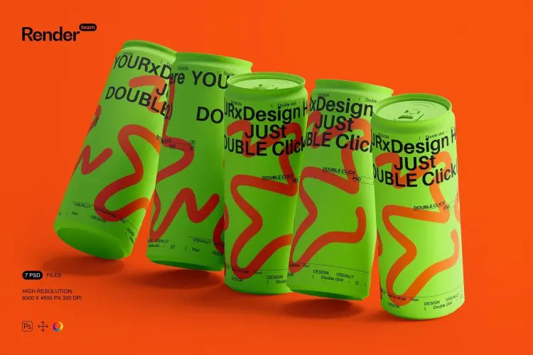 Matte Can Mockup Set  7款汽水可乐苏打水饮料易拉罐文创包装设计ps样机素材展示效果图