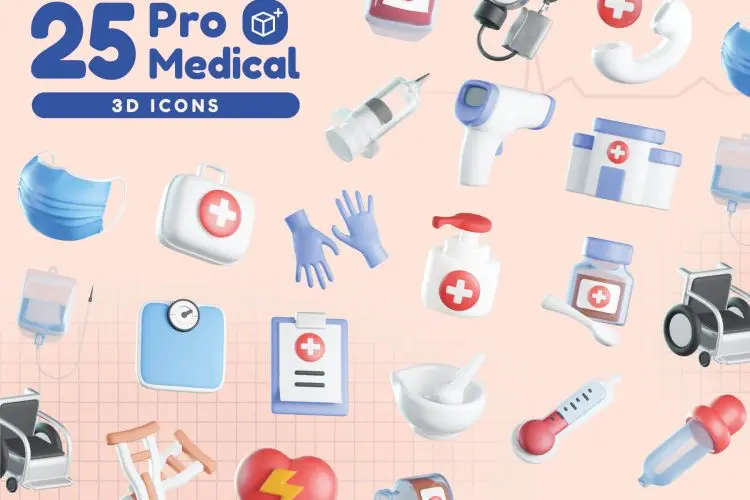 Pro Medical 3D Icons  25款3D立体卡通趣味医院医疗诊断治疗icon图标webp免抠图片素材