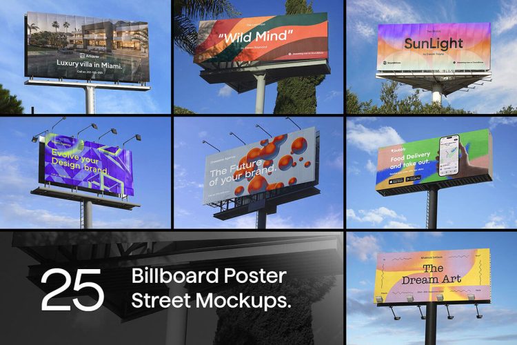 25 Billboard Poster Street Mockups  25款巨幅高炮海报横幅广告牌设计作品贴图ps样机素材展示效果图