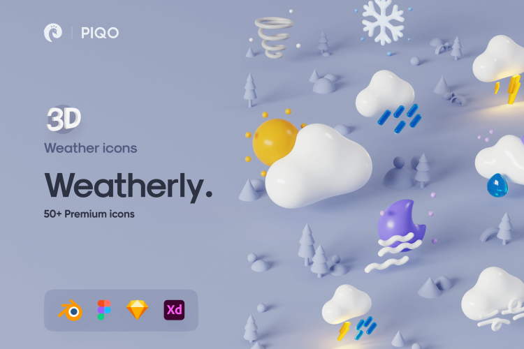 Weatherly 3D icons  50多个3D天气小图标icon素材sketch文件下载