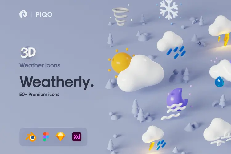 Weatherly 3D icons  50多个3D天气小图标icon素材sketch文件下载