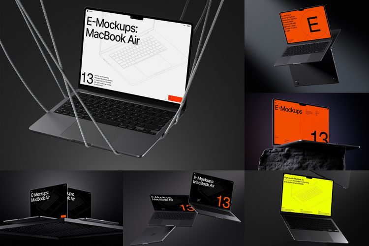 E-Mockups MacBook Air  16款MacBook Air苹果笔记本电脑广告ui界面设计作品ps样机素材