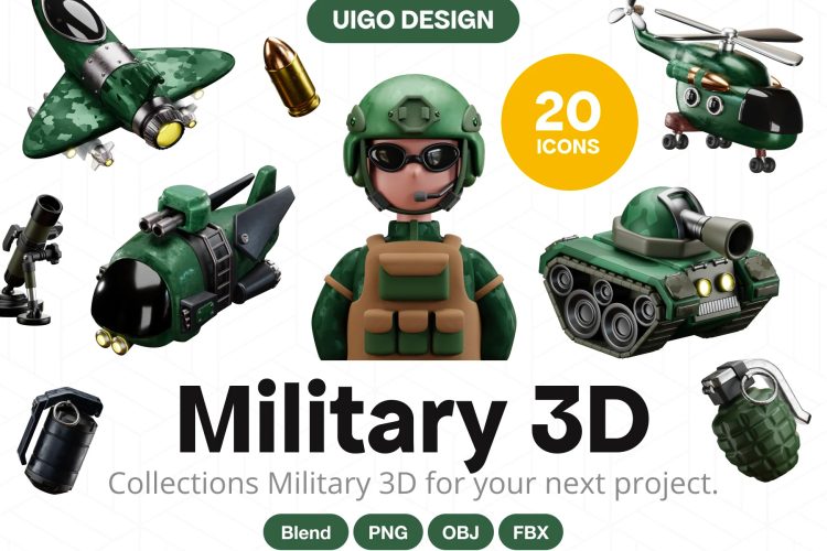 Military 3D Icon  20个现代军事3D图标icon适用于网站和移动App ui设计