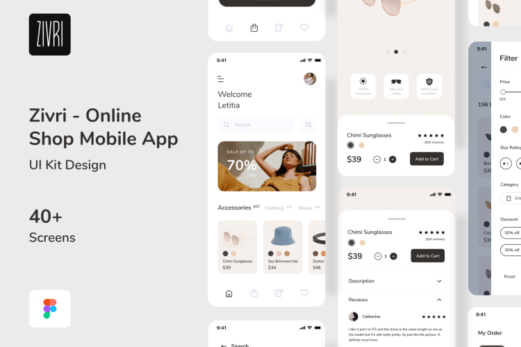 Zivri – Online Shop Mobile App UI Kit 优雅服装电子商城应用程序界面设计UI套件素材