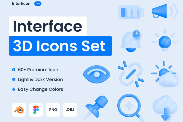 Interficon – 3D Interface Icons 设计师常用的3D用户界面高清icon小图标合集