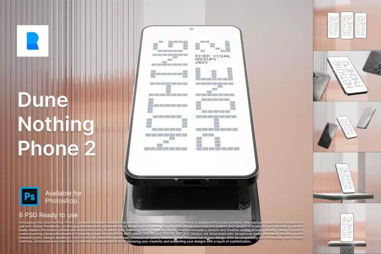 Dune Nothing Phone 2  6款时尚工业风长虹玻璃背景安卓智能手机Nothing Phone 2屏幕演示样机模板素材