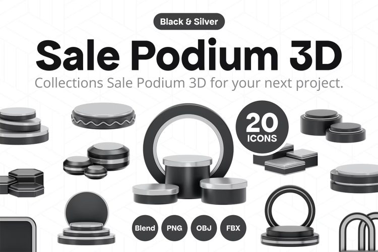 Sale Black Stage Podium 3D  20款黑色营销展台舞台讲台3D插图插画图片png免抠图设计素材