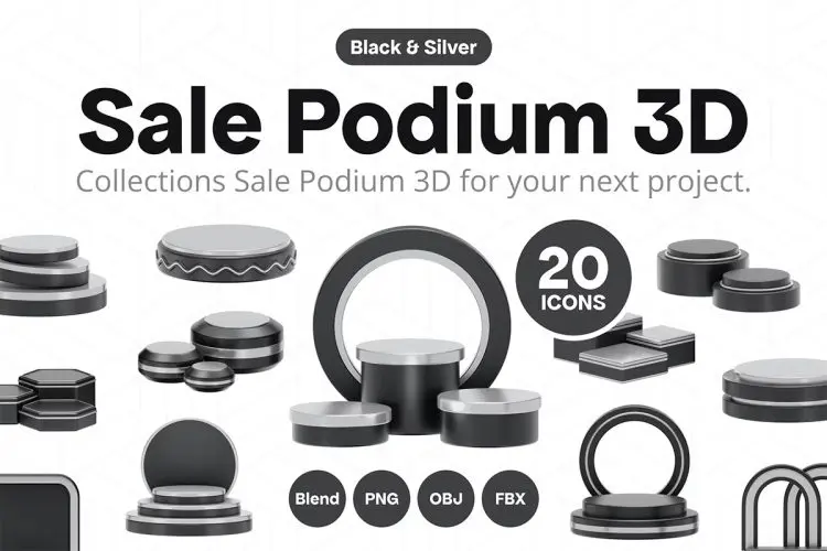 Sale Black Stage Podium 3D  20款黑色营销展台舞台讲台3D插图插画图片webp免抠图设计素材