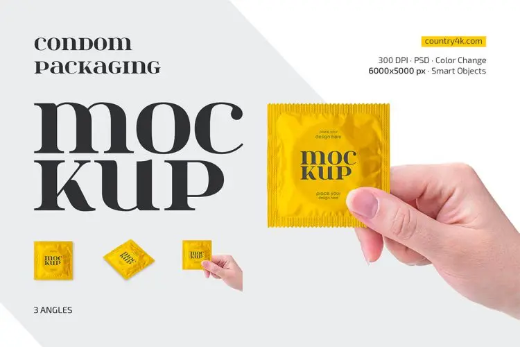 Condom Packaging Mockup Set 手持安全套模型品牌包装设计贴图ps样机素材模板