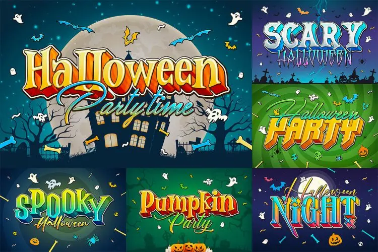 Halloween Text Effects  6款万圣节派对装饰元素slogan文本标题pop字体特效ps样机素材分层模板