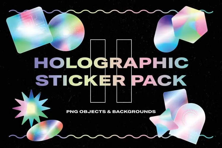Holographic Sticker Pack 2  全息彩虹镭射渐变防伪标签几何图形背景纹理webp免抠图设计素材