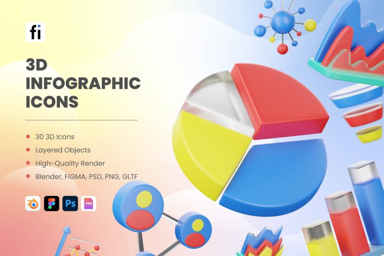 3D Infographic Icons  30款3D立体Infographic信息数据分析图表icon图标png免抠图片素材