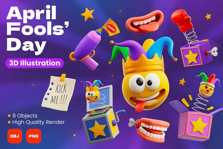 April Fools Day 3D Icon Pack  30款3D趣味卡通愚人节搞怪整蛊恶搞玩具插图插画webp免抠图片素材