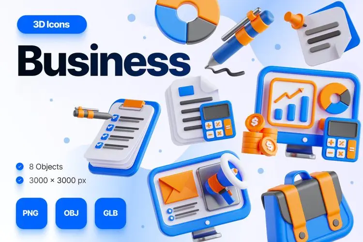 3D Business Icons Illustration  35款趣味卡通3D立体商业投资分析ppt插图插画webp免抠图片设计素材