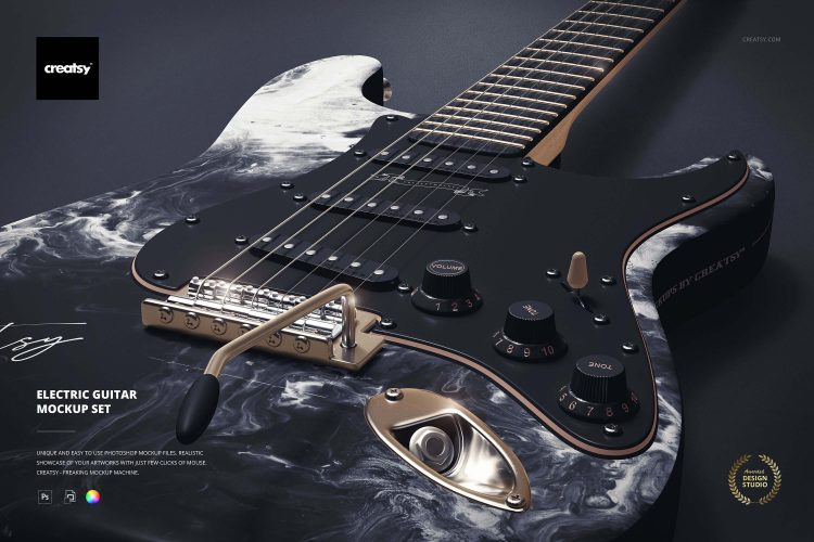 Electric Guitar Mockup Set  8款摇滚音乐贝斯电吉他乐器涂装图案设计ps样机素材展示效果图