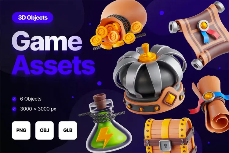 Game Assets 3D Illustration  30款3D立体卡通游戏网页UI界面icon图标插图插画webp免抠图片素材