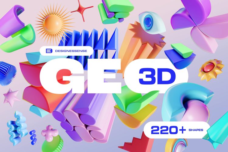 GEO/3D 220+ Colorful Objects  225款创意时尚3D立体抽象艺术趣味卡通几何图形png免抠图片素材