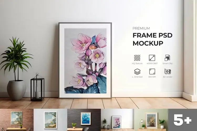Picture Frame Mockup  10款客厅办公室挂墙装饰挂画相框画芯设计ps样机素材展示效果图