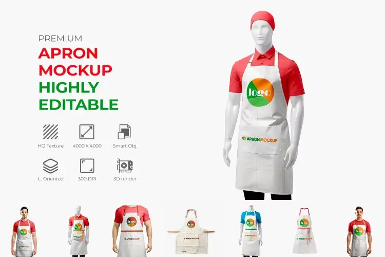 Apron Mockup 厨房模特围裙咖啡工作服印花图案设计贴图服饰样机素材psd模板