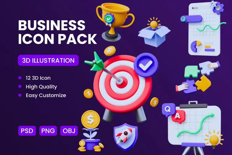 Business Startup 3D Icon 公司商业战略计划演示3D插图图标icon设计素材webp免抠图片