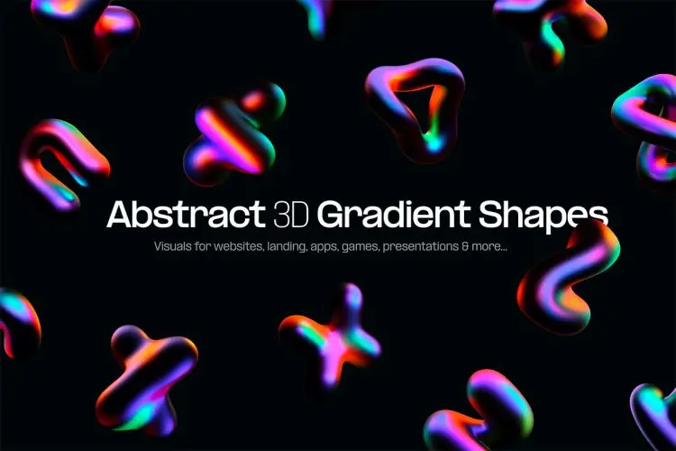 Abstract 3D Gradient Shapes 抽象艺术五彩斑斓渐变3D几何图形webp免抠图片设计素材