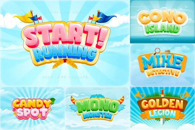 Game Logo Text Effects  6款趣味卡通3D游戏logo标志slogan标题立体字母ps特效样机素材模板