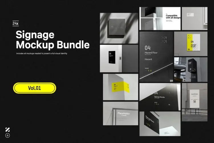 24x Signage Mockup Bundle  24款商务办公楼标识导视指引品牌VI应用设计ps样机素材展示效果图