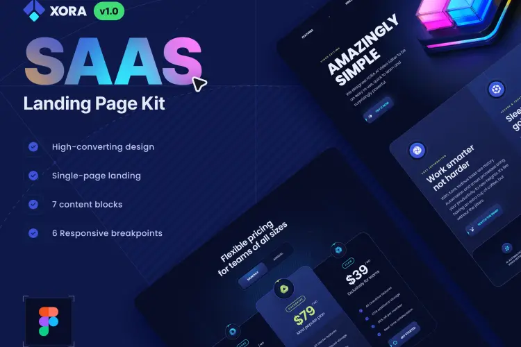 XORA – SaaS Landing Page Kit 科技时尚全套专业SAAS软件服务网站界面UI套件Figma网页设计模板