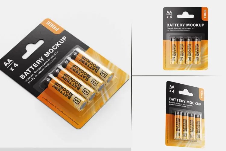 AA Alkaline Blister Pack Battery Mockup set 3款AA碱性玩具电池产品包装设计作品贴图ps样机素材展示效果图