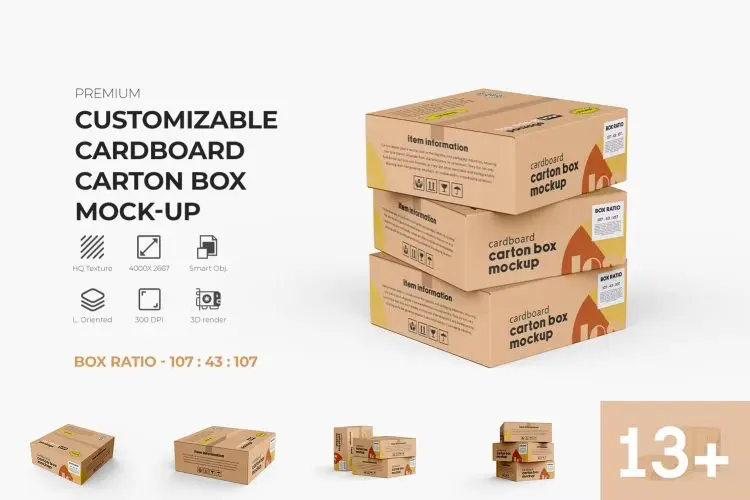 Carton Box Mockup  18款正方形打包收纳盒快递纸箱纸盒包装设计ps样机素材展示效果图