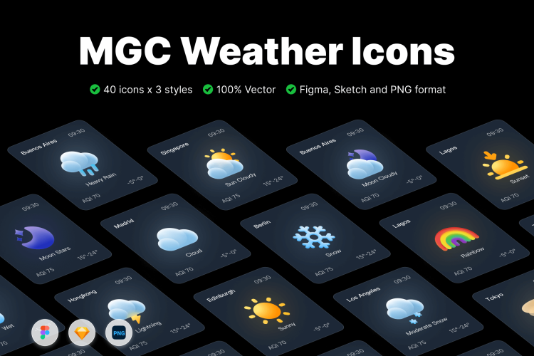 MGC Weather Icons Pack v1.2  40款高品质天气预报3D插图插画图标Icons设计素材包