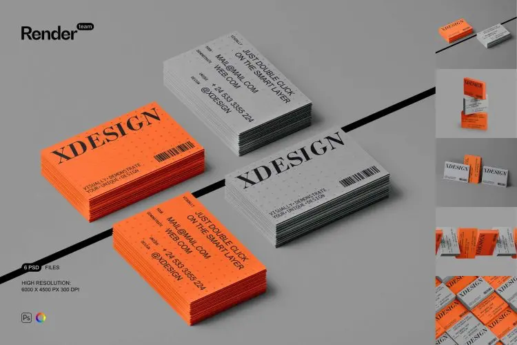 Business Card Mockup Set  6款工业风极简艺术纸商务名片卡片设计贴图ps样机素材展示效果图