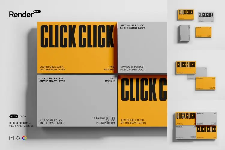 Business Card Mockup  3款商务名片卡片组合堆叠样机展示素材