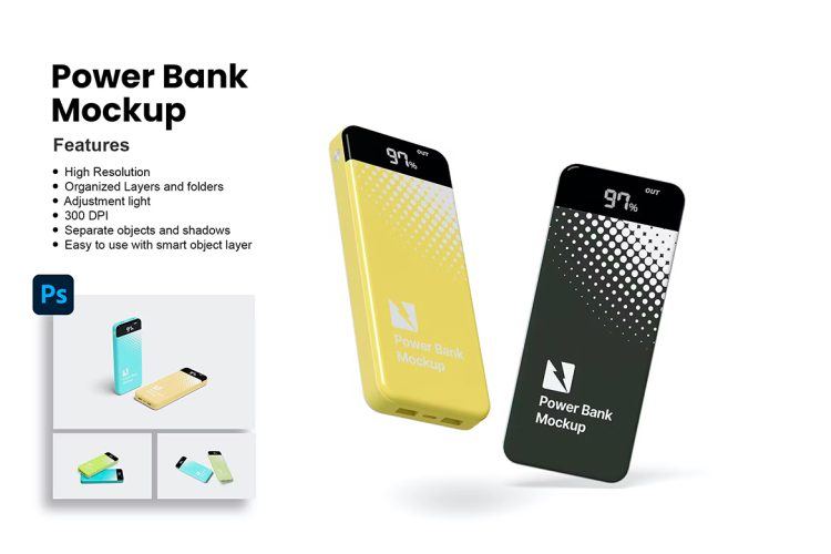 Set Power Bank Mockup 移动电源充电宝模型品牌logo标识设计贴图ps样机素材模板