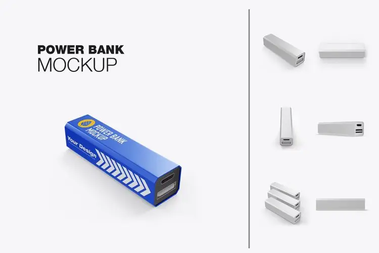 Set Power Bank Mockup  长方形移动电源充电宝模型品牌logo标识设计贴图ps样机素材模板