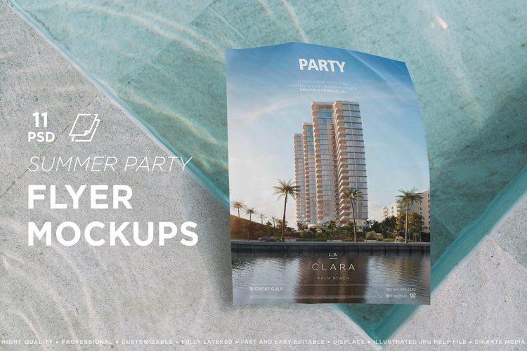 Flyer Mockups Summer Party  11款广告招贴单页海报设计作品贴图ps样机素材场景展示效果模板