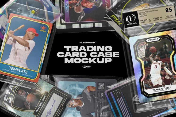Trading Card Case Mockup 潮流复古足球NBA球星卡评级卡包装设计ps样机素材展示效果模板