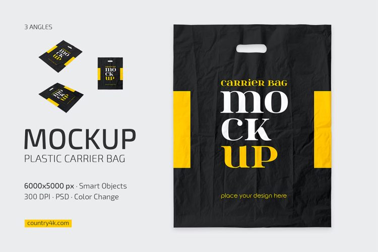 Plastic Carrier Bag Mockup Set  3款手提手拎塑料袋模型品牌logo标识设计贴图ps样机素材模板