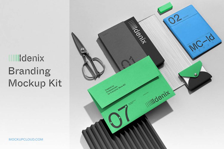 Idenix Branding Mockup Kit  12款质感信封信纸名片封面文具品牌vi应用设计作品贴图ps样机素材