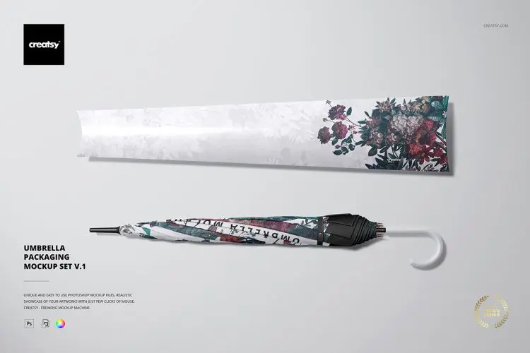 Umbrella Packaging Mockup Set v.1 晴雨伞长柄伞遮阳伞产品包装印花图案设计贴图ps样机素材展示模板