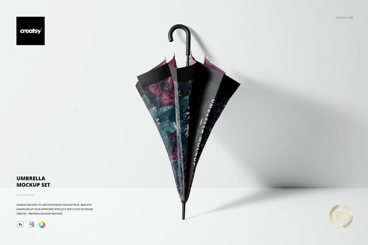 Umbrella Mockup Set 晴雨伞长柄伞遮阳伞印花图案设计贴图ps样机素材多角度展示效果