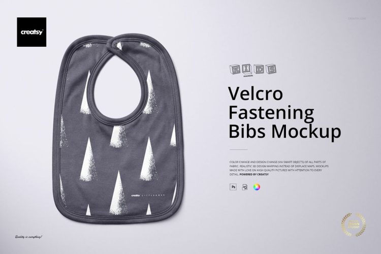 Velcro Fastening Bibs Mockup  婴儿宝宝全棉围兜围嘴印花图案设计贴图ps样机素材展示效果模板