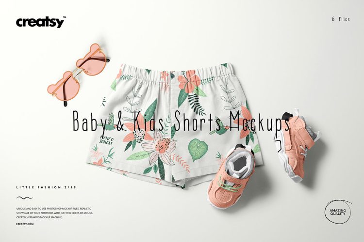 Baby & Kids Shorts Mockup Set 儿童穿搭童装休闲短裤印花图案设计贴图ps样机素材展示效果模板