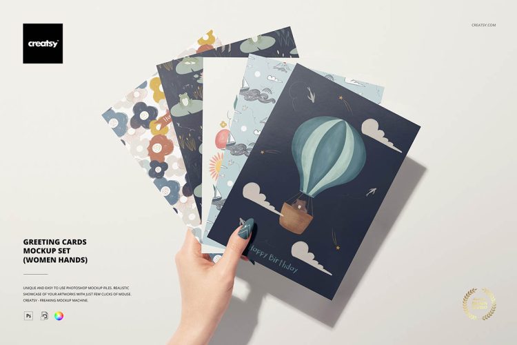 Greeting Cards Mockup Set  18款手持单页卡片传单海报设计作品贴图ps样机国外设计素材模板