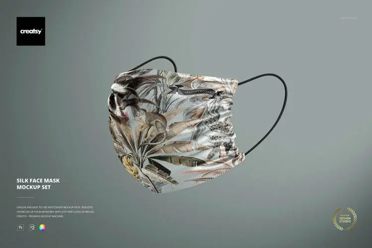 Silk face mask mockup set 4款丝质口罩面罩纹样图案印花设计贴图ps样机素材展示效果模板