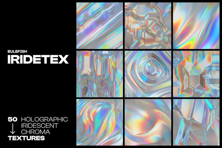 Iridetex – Holographic Iridescent Textures Pack  50款高清炫彩科幻潮流全息镭射虹彩金属渐变背景底纹图片设计素材
