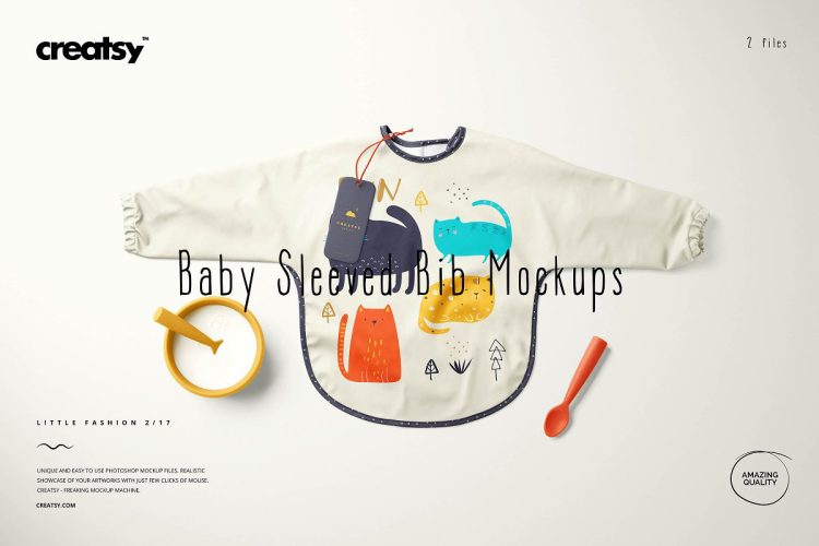 Baby Sleeved Bib Mockup Set 婴儿宝宝吃饭围嘴围兜围裙印花图案设计贴图ps样机素材展示模板